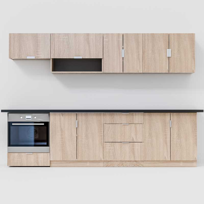 Bucatarie Lucmi Model 1, Stejar Bardolino Natur  , Pal 18mm, Cant ABS, 300cm [2]