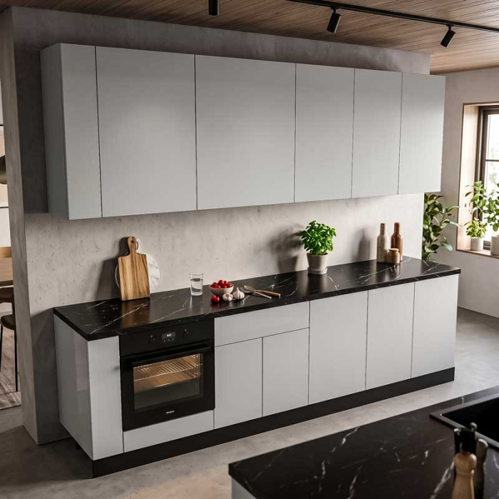 Bucatarie Lucmi Model 2, Alb perlat, Pal 18mm, Cant ABS, 284cm [2]