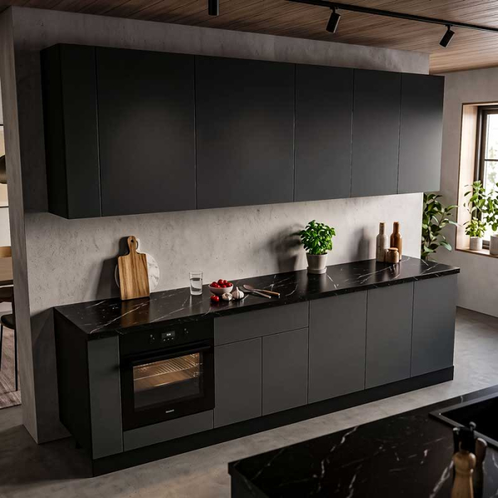 Bucatarie Lucmi Model 2, Negru perlat, Pal 18mm, Cant ABS, 284cm [6]