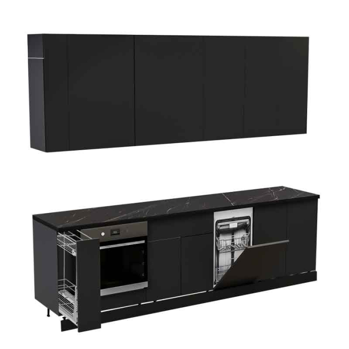 Bucatarie Lucmi Model 2, Negru perlat, Pal 18mm, Cant ABS, 284cm [2]