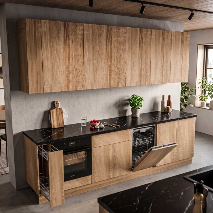 Bucatarie Lucmi Model 2, Stejar Bardolino, Pal 18mm, Cant ABS, 284cm [6]