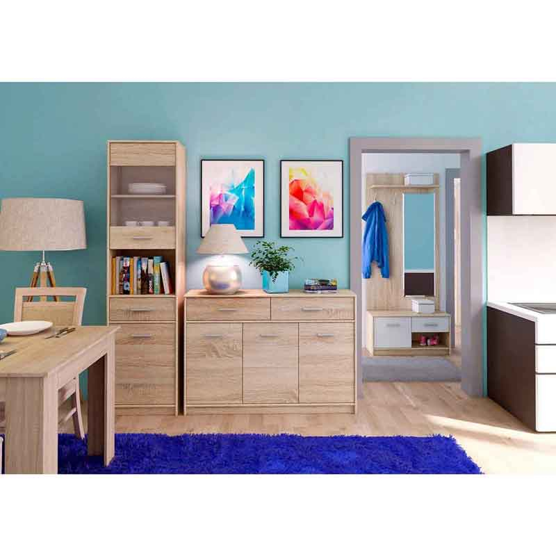 Comoda cu 2 sertare si 3 usi Tip stejar sonoma, 123x34x85 cm [2]
