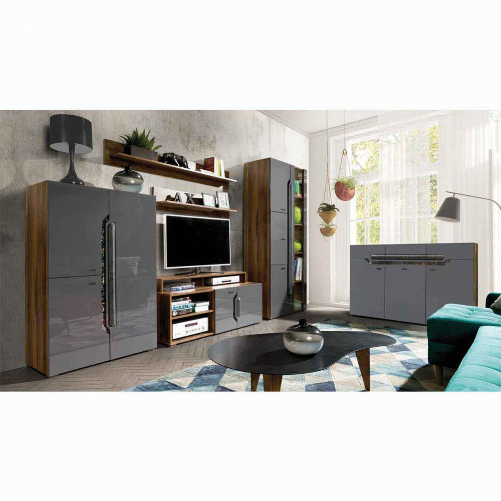 Comoda Davos D12, gri lucios/nuc, 130x42x99 LxlxH [2]