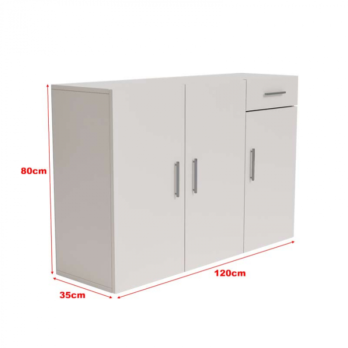 Comoda Lucmi, Pal 18mm, alb ,cu 3 usi si 1 sertar, 120x35x80 cm [7]