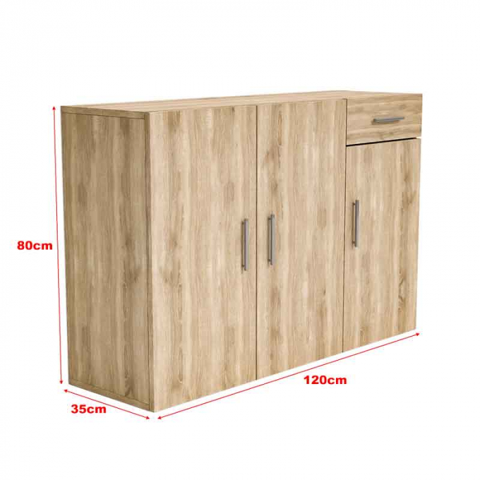 Comoda Lucmi, Pal 18mm, stejar natur ,cu 3 usi si 1 sertar, 120x35x80 cm [8]