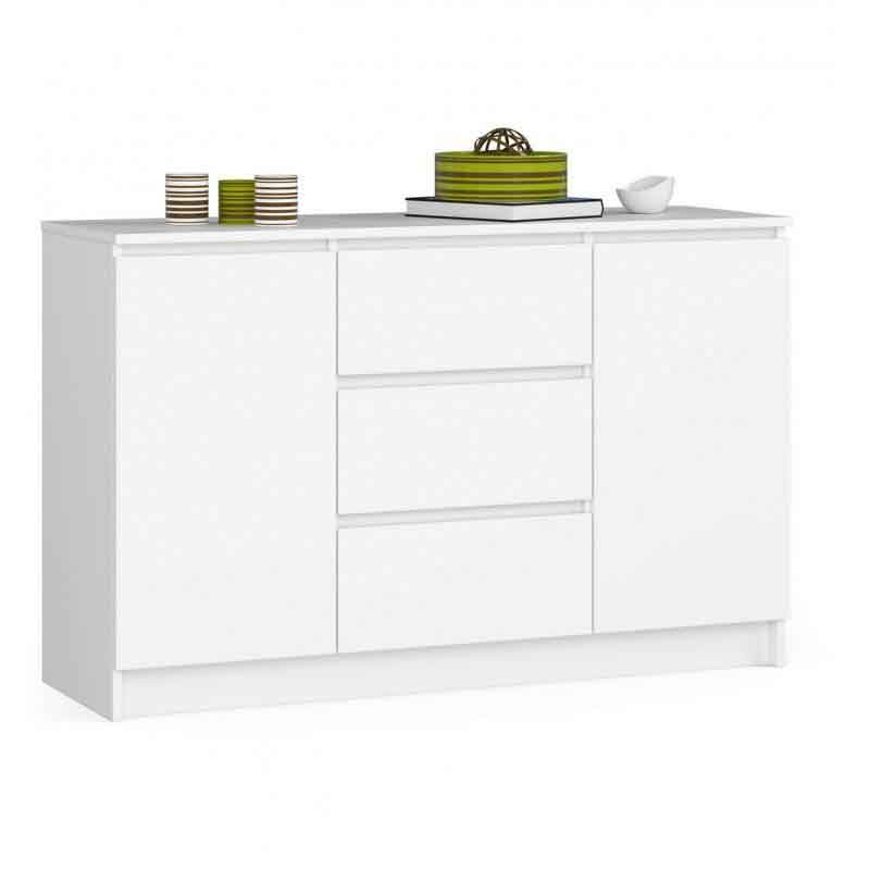 Comoda, PAL laminat, 3 sertare, 4 rafturi, alb, 120x40x77 cm [2]