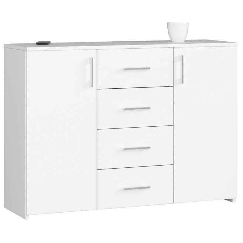 Comoda, PAL laminat, 4 sertare, 4 rafturi, alb, 110x35x80 cm [2]