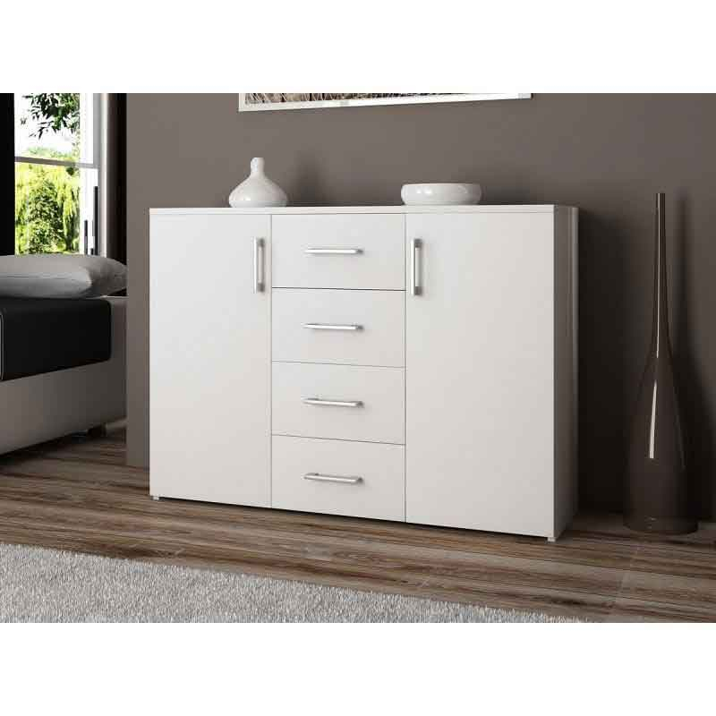 Comoda, PAL laminat, 4 sertare, 4 rafturi, alb, 110x35x80 cm [4]