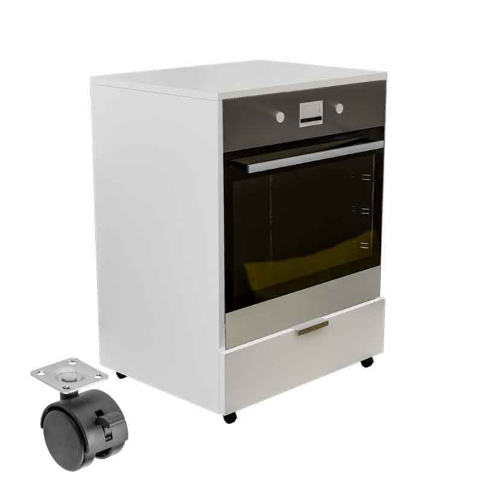 Corp Inferior cu Roți pentru Cuptor Încorporabil Lucmi – Alb Mat, PAL 18 mm, Spațiu de Depozitare, 48 × 63,6 × 87 cm [1]