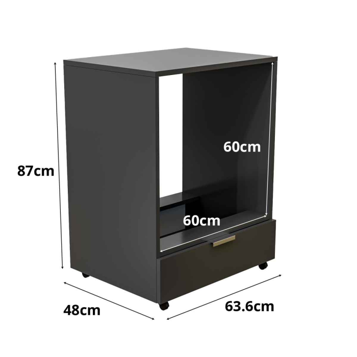 Corp Inferior cu Roți pentru Cuptor Încorporabil Lucmi – Negru Mat, PAL 18 mm, Cant ABS 2 mm, cu Spațiu de Depozitare [5]