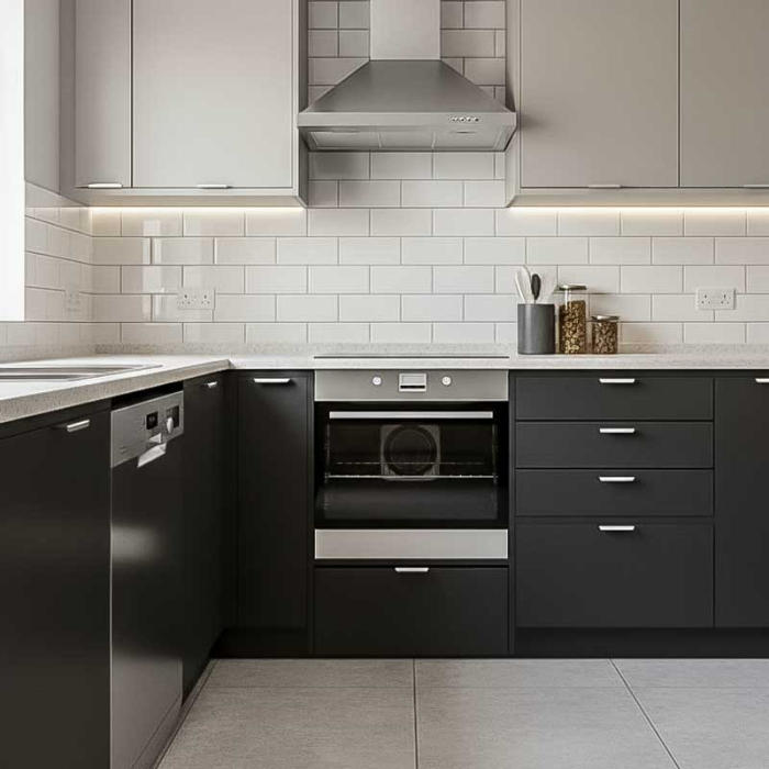 Corp Inferior pentru Cuptor incorporabil, Lucmi, PAL 18mm, Cant ABS 2mm, Negru Mat, cu spatiu depozitare, 48(a) x 63.6( L) x 80(h)cm [2]