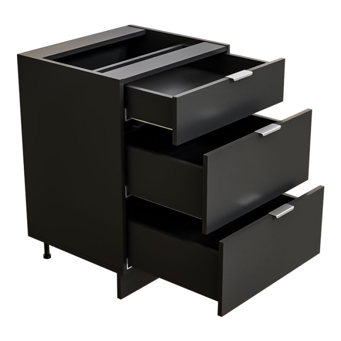 Corp Modular Bucătărie PAL 18 mm, Negru Mat, 3 Sertare, Glisiere Tandem Blum cu Blumotion, Mâner Profil 120 mm [4]