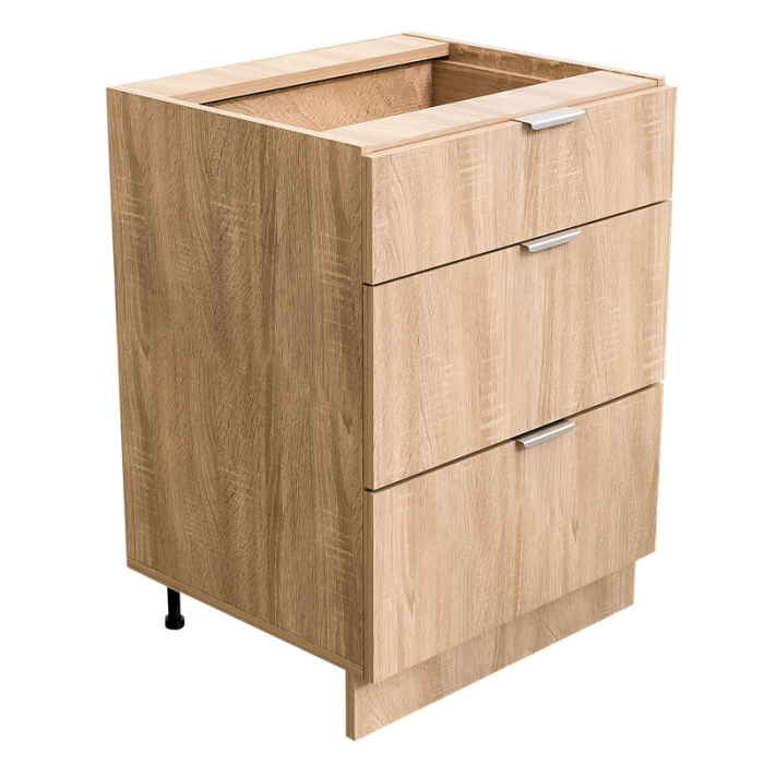 Corp Modular Bucătărie PAL 18 mm, Stejar Natur, 3 Sertare, Glisiere Tandem Blum cu Blumotion, Mâner Profil 120 mm [4]