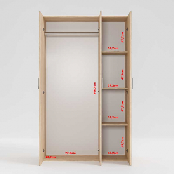 Dressing cu cu 3 usi,Lucmi, PAL melaminat 18mm, Egger Stejar natur, 120 x 50 x 200(h)cm [9]