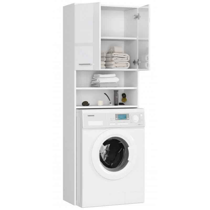 Dulap baie cu loc pentru masina de spalat, PAL laminat, 4 rafturi, 2 usi, alb LUCIOS, 64x30x180 cm [2]
