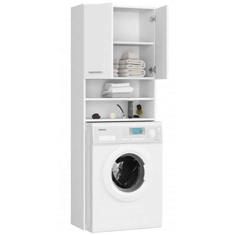 Dulap baie cu loc pentru masina de spalat, PAL laminat, 4 rafturi, 2 usi, alb MAT, 64x30x180 cm [2]