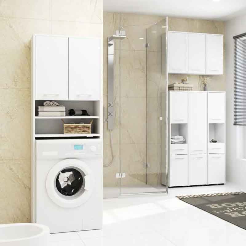 Dulap baie cu loc pentru masina de spalat, PAL laminat, 4 rafturi, 2 usi, alb MAT, 64x30x180 cm [3]