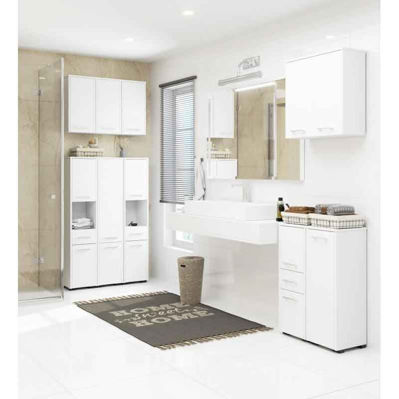 Dulap baie, PAL laminat, 2 rafturi, alb MAT, 30x30x82 cm [3]