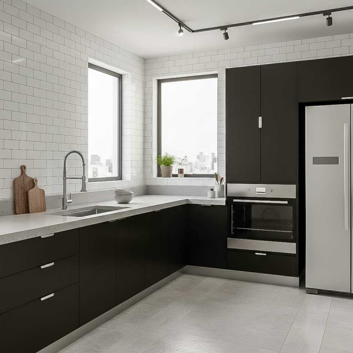 Dulap coloana pentru Cuptor incorporabil, Lucmi, PAL 18mm, Cant ABS 2mm, Negru Mat, cu spatiu depozitare si  2 polite, 2 usi, 60(a) x 63.6( L) x 200(h)cm [2]