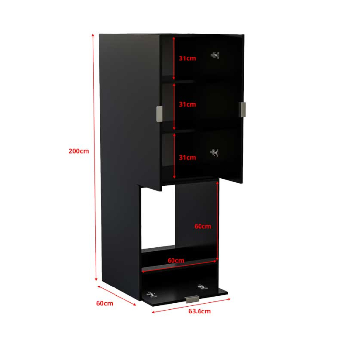 Dulap coloana pentru Cuptor incorporabil, Lucmi, PAL 18mm, Cant ABS 2mm, Negru Mat, cu spatiu depozitare si  2 polite, 2 usi, 60(a) x 63.6( L) x 200(h)cm [6]
