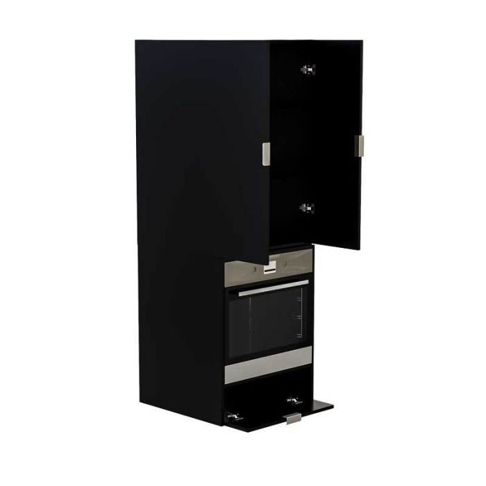 Dulap coloana pentru Cuptor incorporabil, Lucmi, PAL 18mm, Cant ABS 2mm, Negru Mat, cu spatiu depozitare si  2 polite, 2 usi, 60(a) x 63.6( L) x 200(h)cm [5]