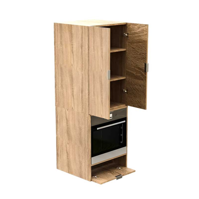 Dulap coloana pentru Cuptor incorporabil, Lucmi, PAL 18mm, Cant ABS 2mm, Stejar Natur, cu spatiu depozitare si  2 polite, 2 usi, 60(a) x 63.6( L) x 200(h)cm [5]