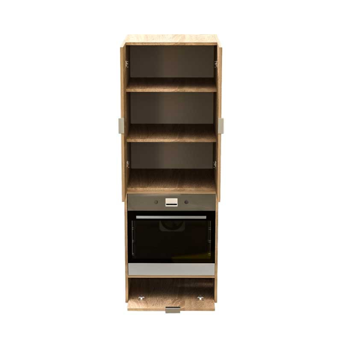 Dulap coloana pentru Cuptor incorporabil, Lucmi, PAL 18mm, Cant ABS 2mm, Stejar Natur, cu spatiu depozitare si  2 polite, 2 usi, 60(a) x 63.6( L) x 200(h)cm [4]