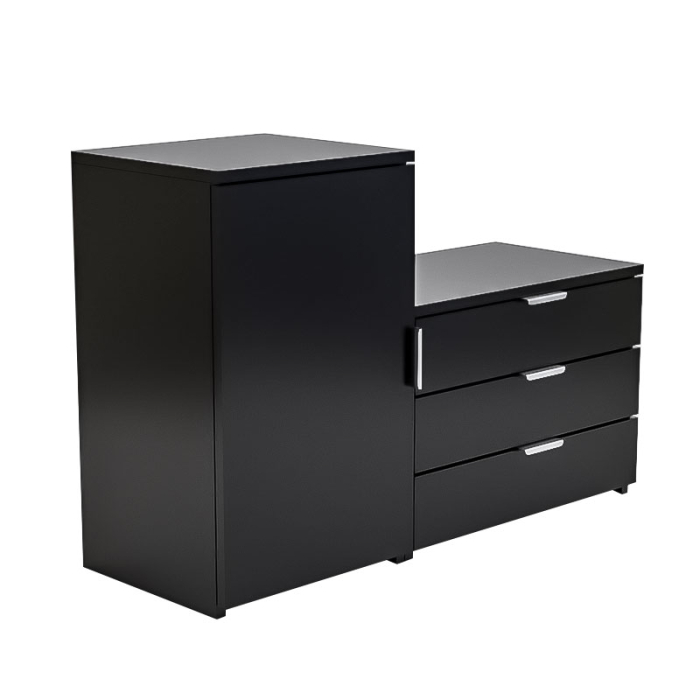 Dulap depozitat incaltaminte, pantofar, PAL18mm, Negru Mat, cant abs, 3 sertare, 2 rafturi, alb, 98.4x360x68/43 cm [1]