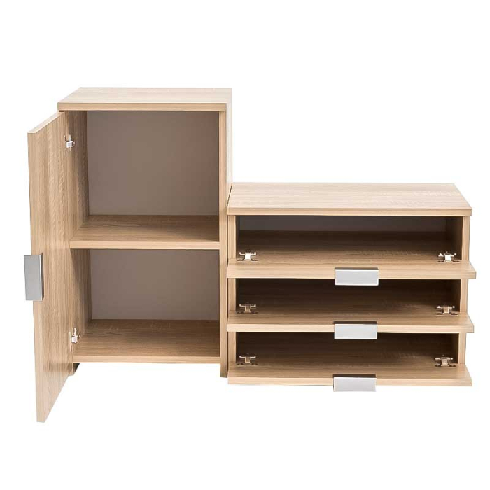 Dulap pentru depozitat incaltaminte, pantofar, PAL 18mm, 3 sertare, 2 rafturi, Stejar Natur, 98.4x36x68/43 cm [5]