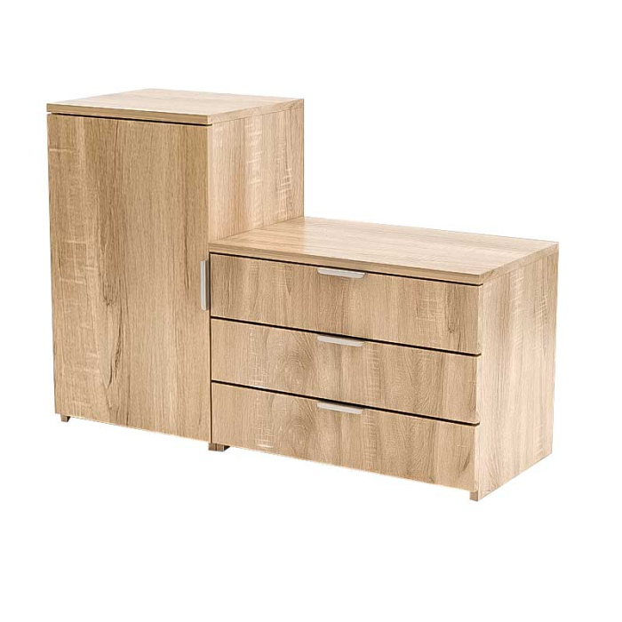 Dulap pentru depozitat incaltaminte, pantofar, PAL 18mm, 3 sertare, 2 rafturi, Stejar Natur, 98.4x36x68/43 cm [4]