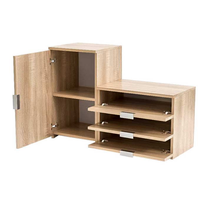 Dulap pentru depozitat incaltaminte, pantofar, PAL 18mm, 3 sertare, 2 rafturi, Stejar Natur, 98.4x36x68/43 cm [6]