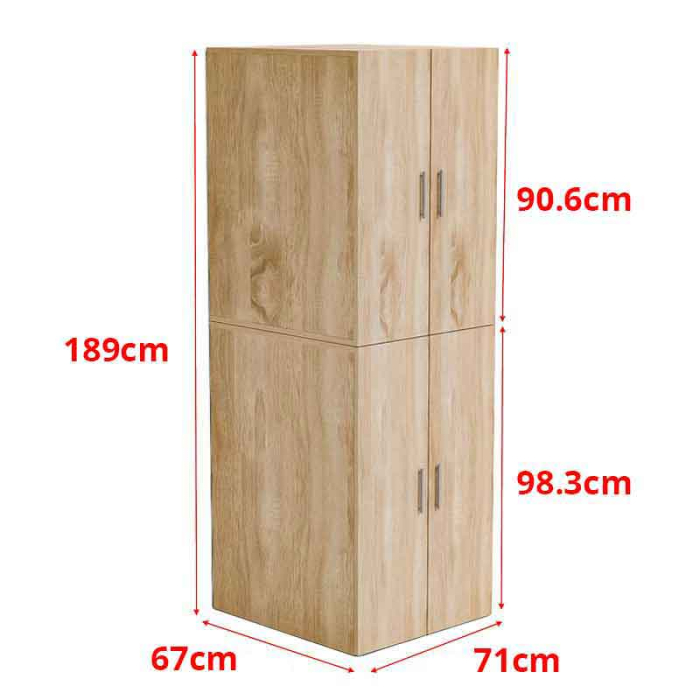 Dulap pentru mașină de spălat și uscător, mască baie îngustă, 4 uși, 71x67x189 cm – Stejar Natur, Lucmi [3]