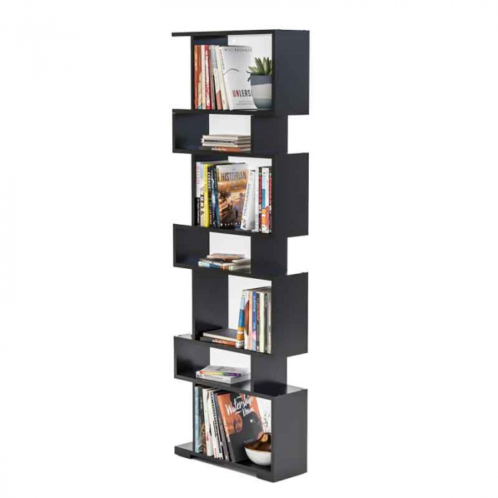 Etajera , Biblioteca, Lucmi, PAL melaminat 18mm, Negru Mat, 7 rafturi , 60x20x181(h) cm [5]