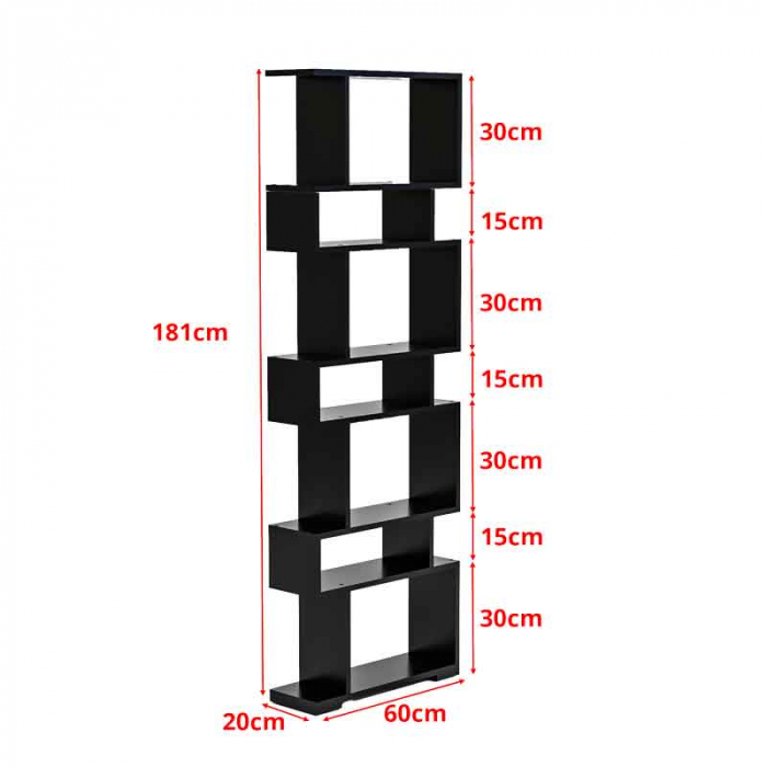 Etajera , Biblioteca, Lucmi, PAL melaminat 18mm, Negru Mat, 7 rafturi , 60x20x181(h) cm [9]