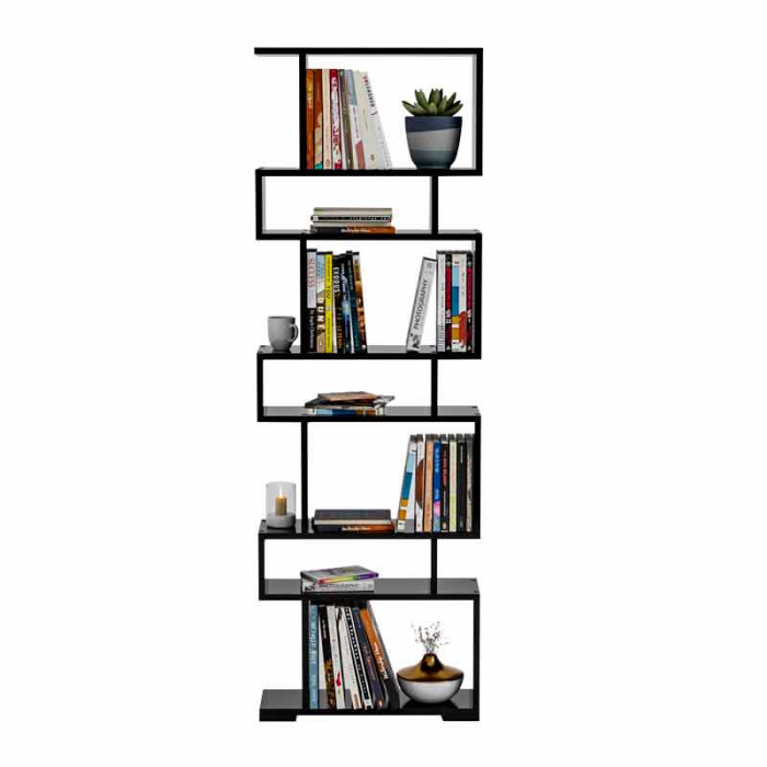 Etajera , Biblioteca, Lucmi, PAL melaminat 18mm, Negru Mat, 7 rafturi , 60x20x181(h) cm [2]