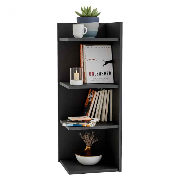 Etajera colt, Lucmi, PAL melaminat 18mm, Negru mat, 4 rafturi , 35x35x100(h) cm [2]