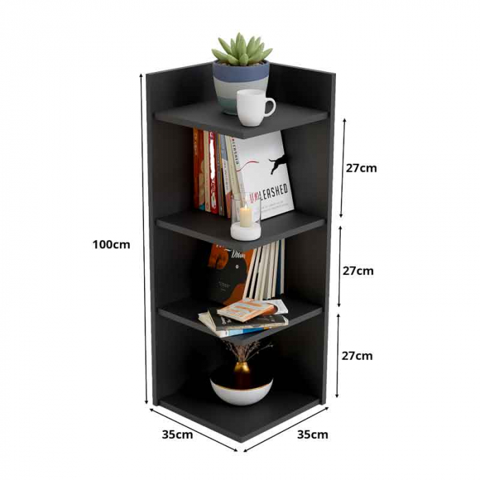 Etajera colt, Lucmi, PAL melaminat 18mm, Negru mat, 4 rafturi , 35x35x100(h) cm [6]