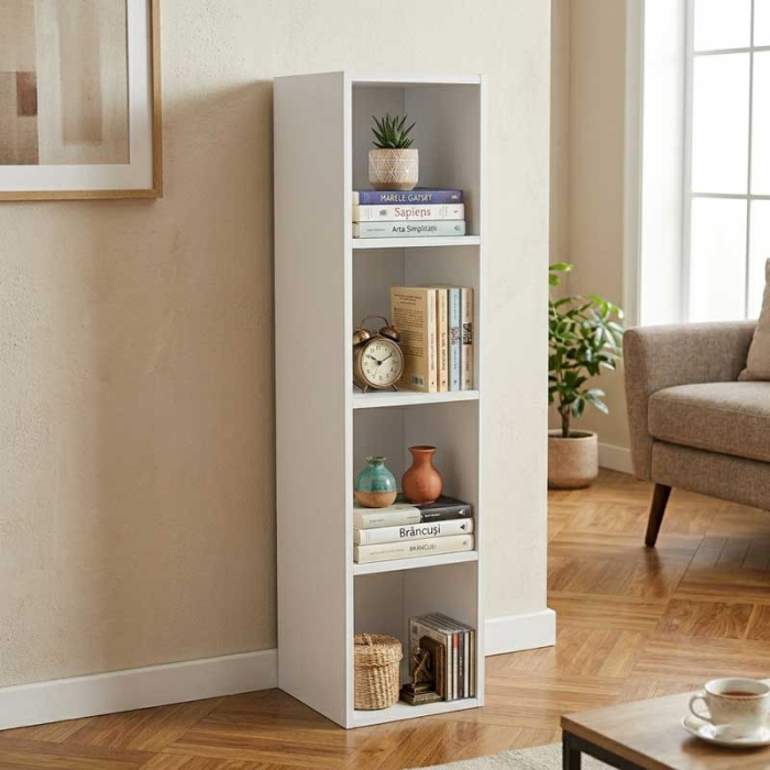 Etajera, Lucmi, PAL melaminat 18mm,Cant ABS 2mm Alb Mat, 4 rafturi , 30x30x125(h) cm [2]