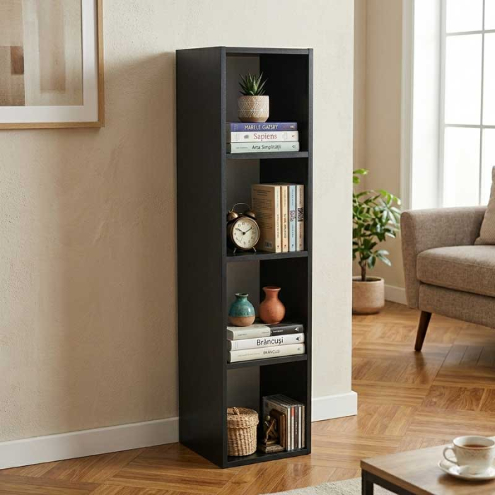 Etajera, Lucmi, PAL melaminat 18mm,Cant ABS 2mm, Negru Mat, 4 rafturi , 30x30x125(h) cm [2]