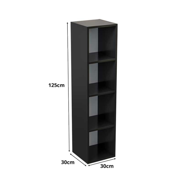 Etajera, Lucmi, PAL melaminat 18mm,Cant ABS 2mm, Negru Mat, 4 rafturi , 30x30x125(h) cm [6]