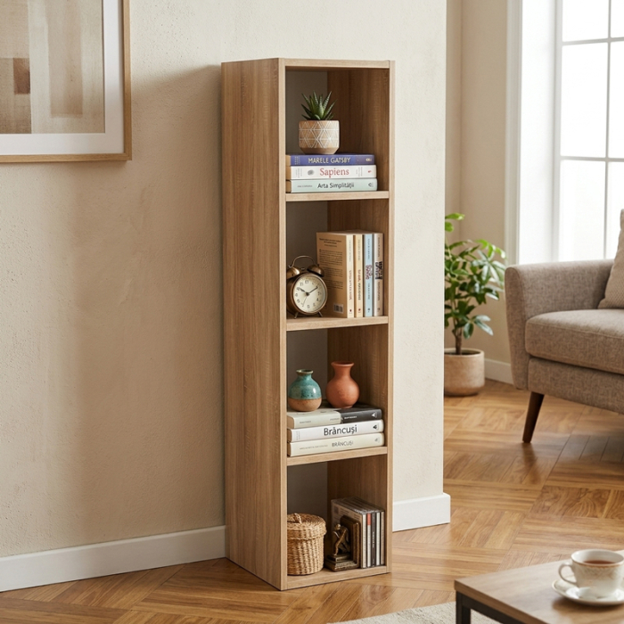 Etajera, Lucmi, PAL melaminat 18mm,Cant ABS 2mm, Stejar Natur, 4 rafturi , 30x30x125(h) cm [2]