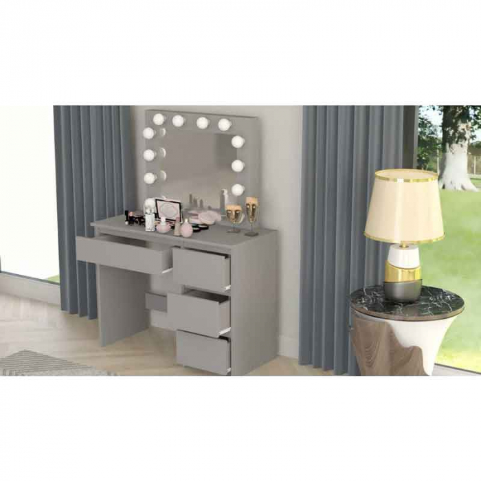 Masa de toaleta/machiaj, gri, cu oglinda si LED-uri, LUCMI,  94x43x141 cm [4]