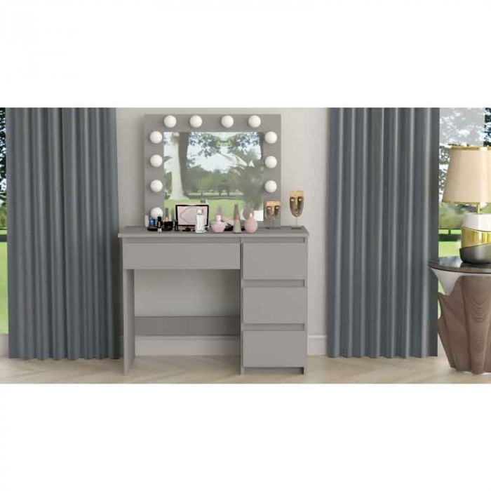 Masa de toaleta/machiaj, gri, cu oglinda si LED-uri, LUCMI,  94x43x141 cm [3]