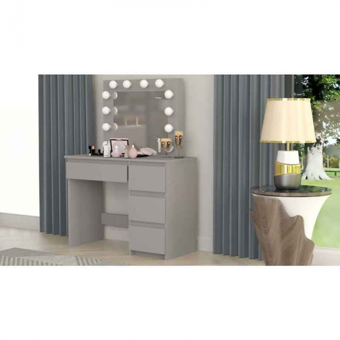 Masa de toaleta/machiaj, gri, cu oglinda si LED-uri, LUCMI,  94x43x141 cm [5]