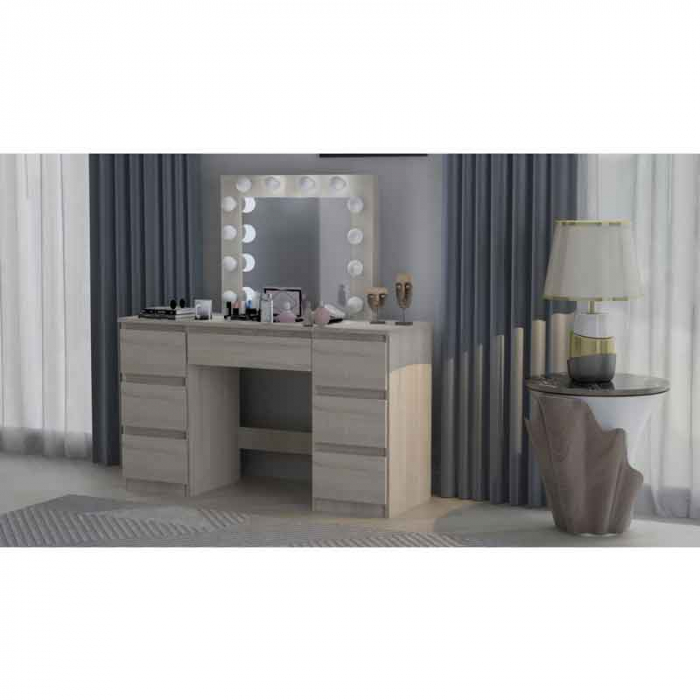 Masa de toaleta/machiaj, LUCMI,  stejar, cu oglinda si LED-uri, 130x43x143 cm [2]