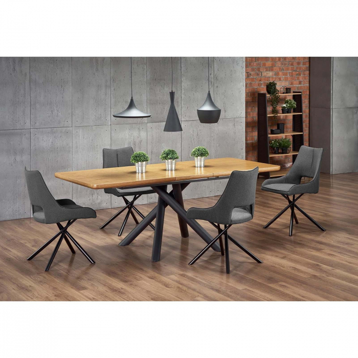 Masa extensibila LUCMI, stejar natural, Picioare din metal vopsit negru, 160/200x90x75 cm [2]