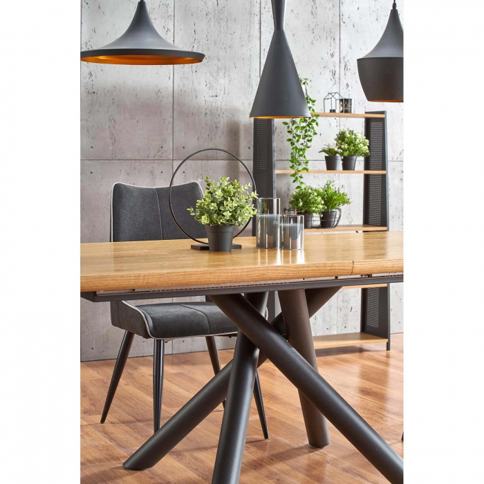 Masa extensibila LUCMI, stejar natural, Picioare din metal vopsit negru, 160/200x90x75 cm [4]