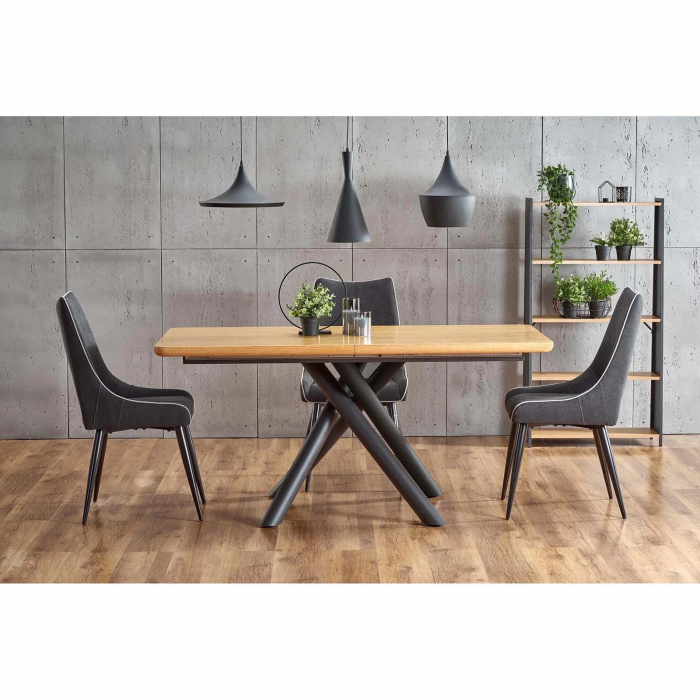 Masa extensibila LUCMI, stejar natural, Picioare din metal vopsit negru, 160/200x90x75 cm [3]