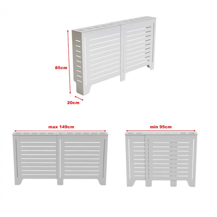 Masca pentru calorifer Lucmi EXTENSIBILA,  Tabla OL 2mm vopsita in camp electrostatic alb MAT, 149/95 x 20 x 85(h)cm [6]