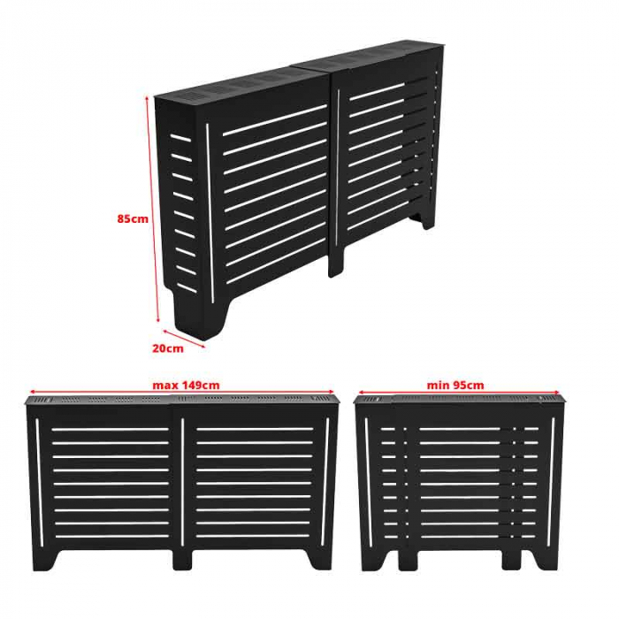 Masca pentru calorifer Lucmi,  Tabla OL 2mm vopsita in camp electrostatic negru MAT, 149/95 x 20 x 85(h)cm [5]